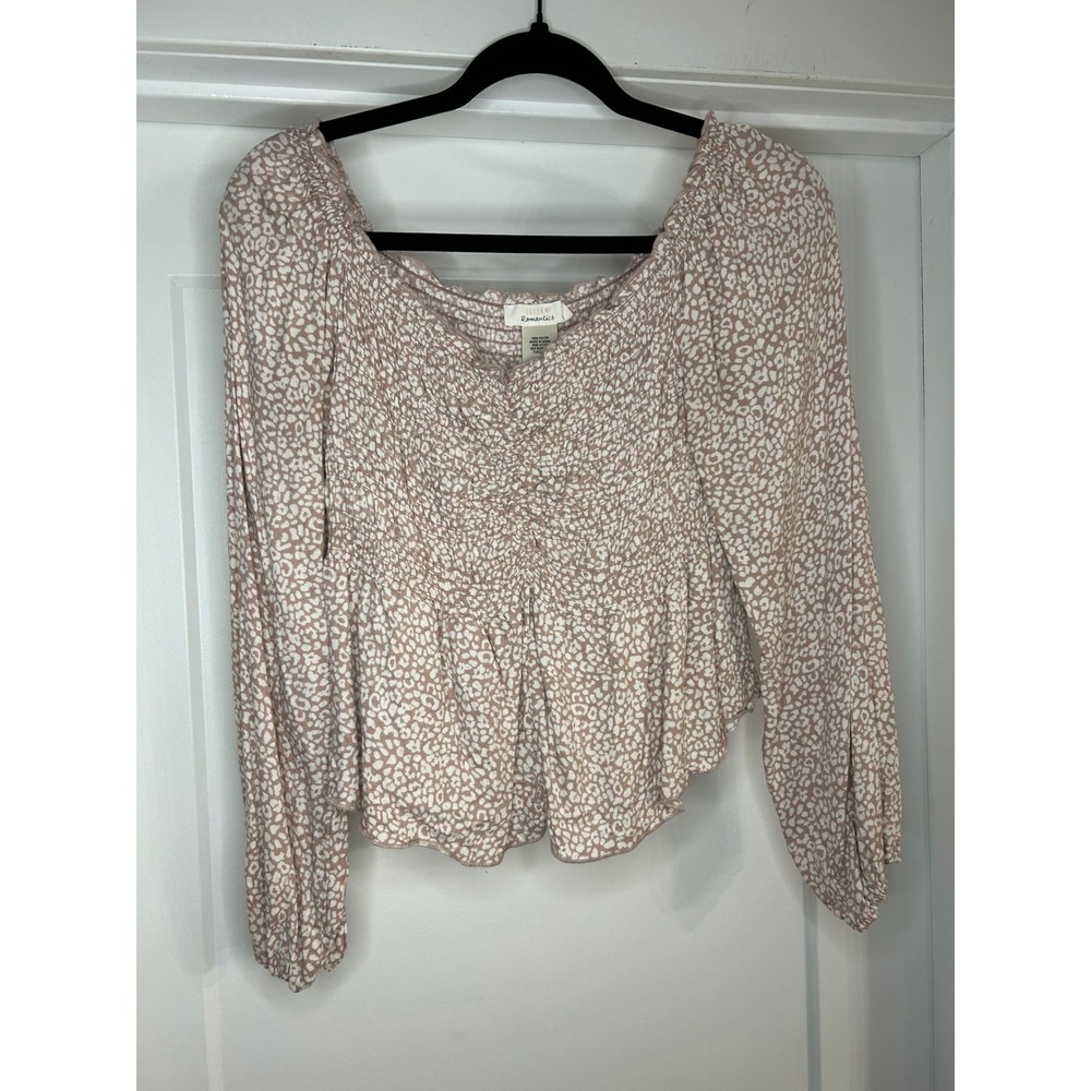 Urban Romantics Mauve Leopard Smocked Peplum Blouse Square Neck Long Sleeve